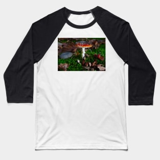 beautiful red toadstool on mossy forest floor Baseball T-Shirt